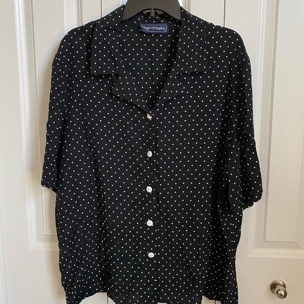 Vintage Maggie McNaughton Black Polka Dot Blouse 2x